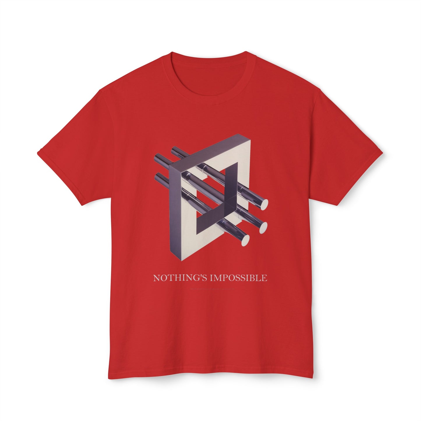 T-Shirt with art inspired by M.C. Escher "Nothings Impossible" - for lovers of  art, technology, optical illusions and mind bending 3D images