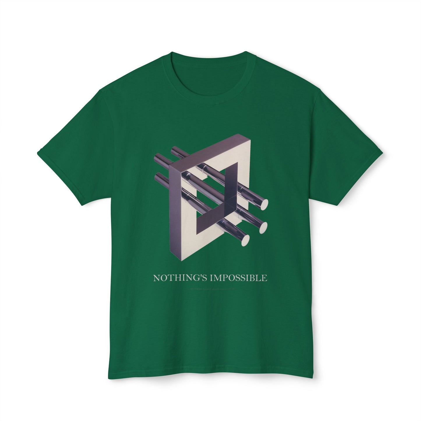 T-Shirt with art inspired by M.C. Escher "Nothings Impossible" - for lovers of  art, technology, optical illusions and mind bending 3D images