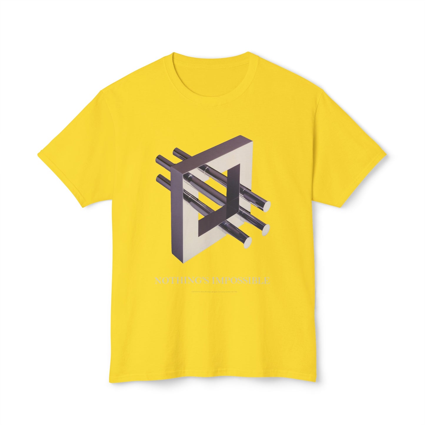 T-Shirt with art inspired by M.C. Escher "Nothings Impossible" - for lovers of  art, technology, optical illusions and mind bending 3D images