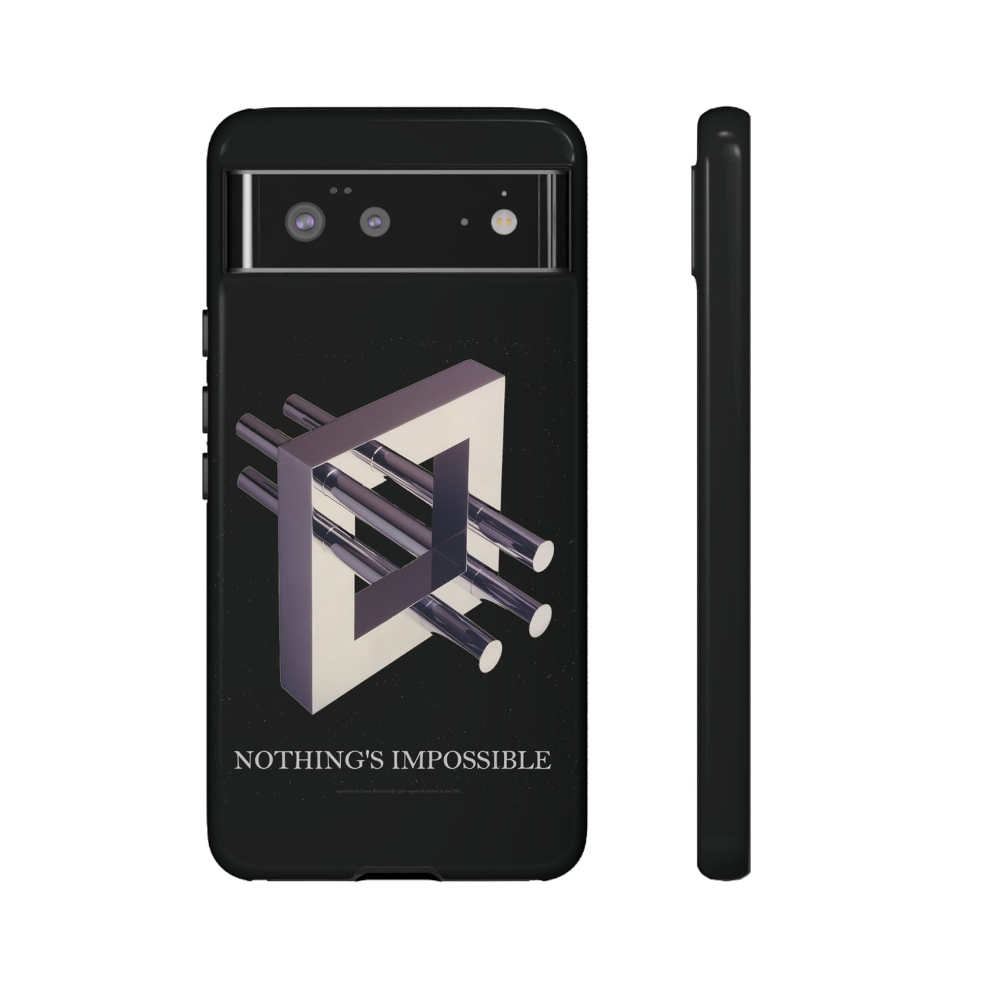 Phone Case with art inspired by MC Escher- "Nothings Impossible" Gift for computer, tech and lovers of optical illusions, surreal and abstract art