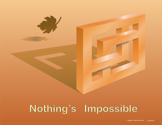 Digital Optical Illusion Art- "Nothing's Impossible"- by James Newman. Gifts for lovers of digital art, optical illusions and 3D images.