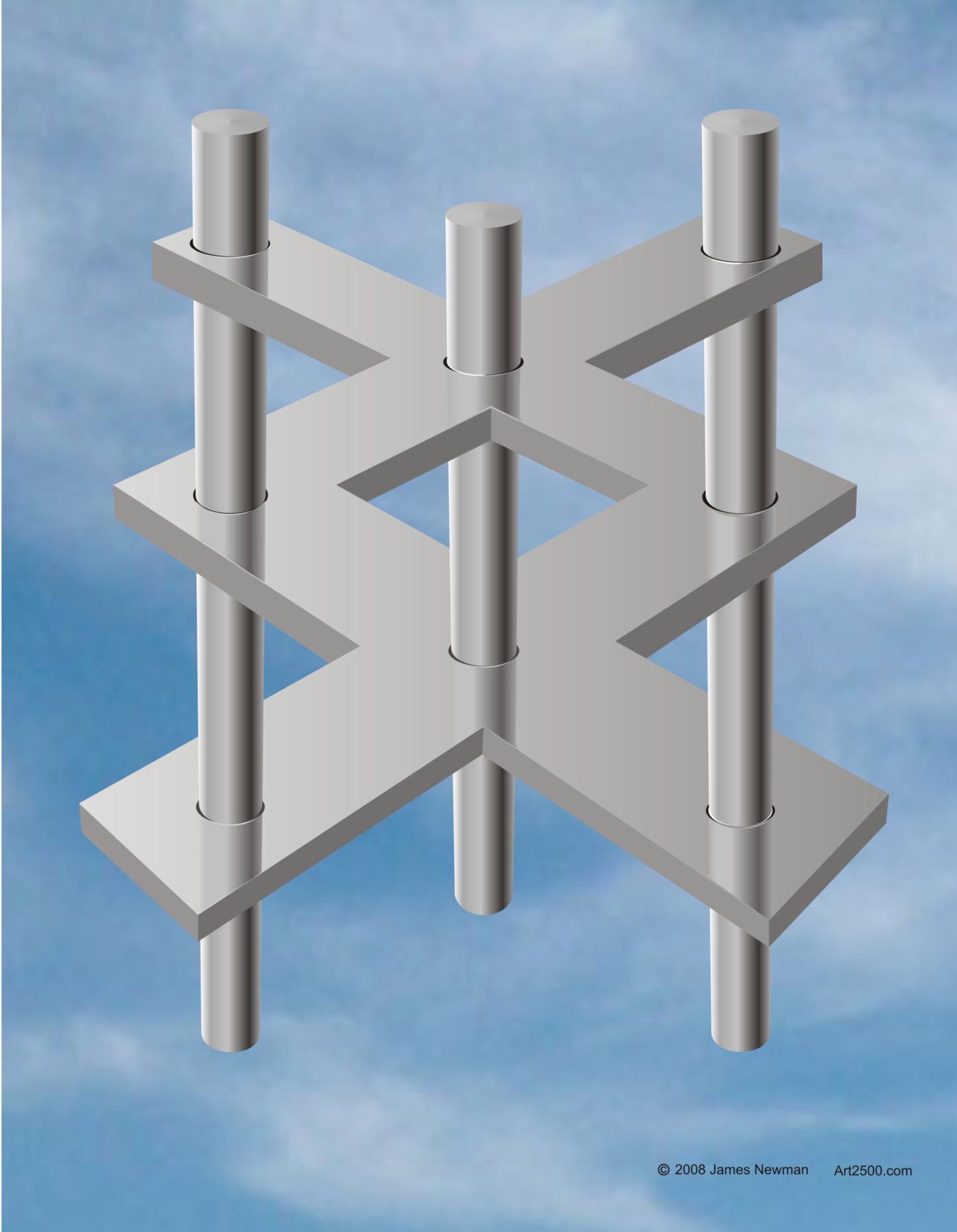 Digital Optical Illusion Art- "In the Clouds"- by James Newman. Gifts for lovers of digital art, optical illusions and 3D images.