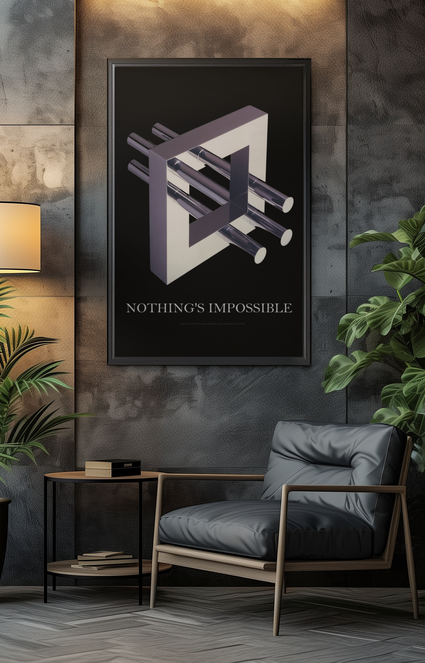 Canvas Wrap with Optical Illusion Art "Nothings Impossible" Gift for reverse perspective, abtract, surrealistic and MC Escher inspired art