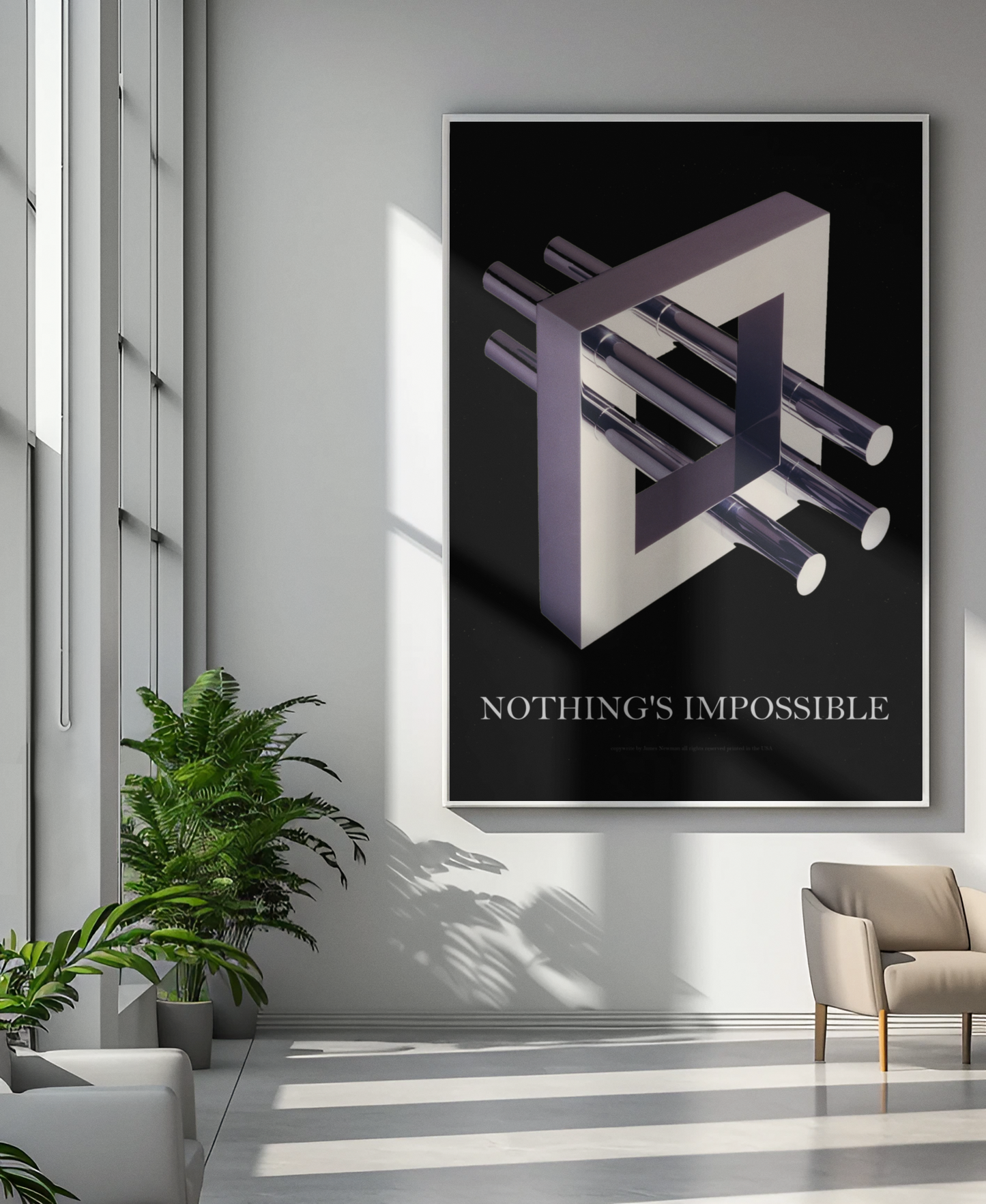 Canvas Wrap with Optical Illusion Art "Nothings Impossible" Gift for reverse perspective, abtract, surrealistic and MC Escher inspired art