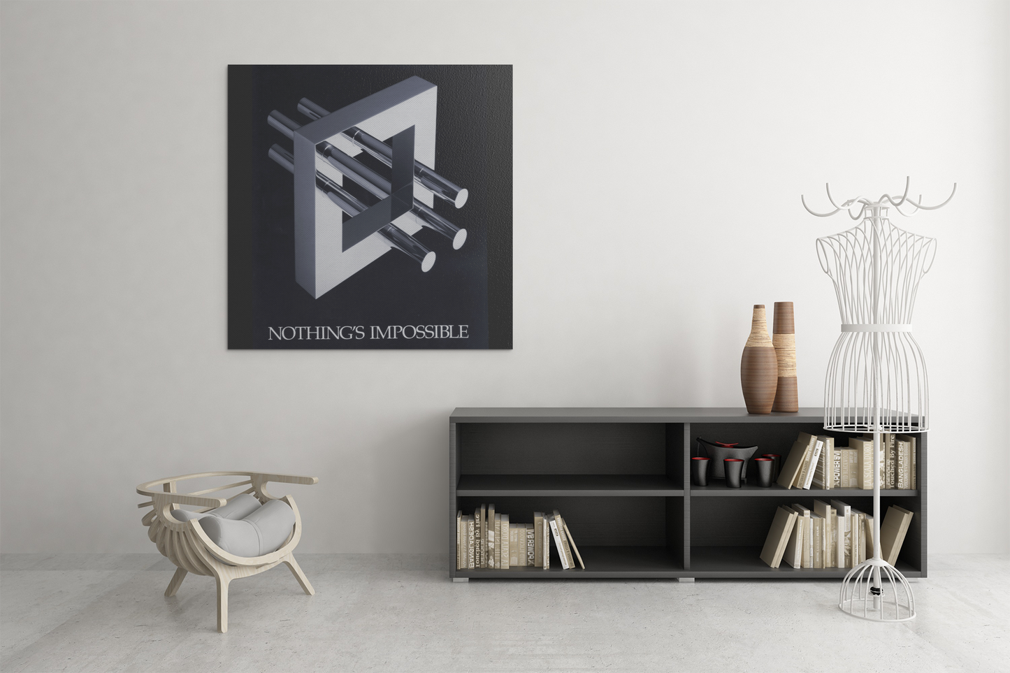 Canvas Wrap with Optical Illusion Art "Nothings Impossible" Gift for reverse perspective, abtract, surrealistic and MC Escher inspired art