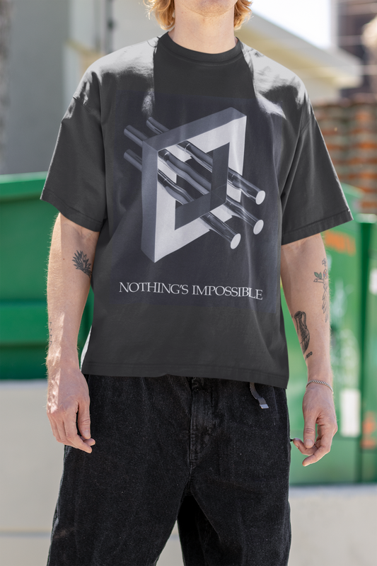 T-Shirt with art inspired by M.C. Escher "Nothings Impossible" - for lovers of  art, technology, optical illusions and mind bending 3D images