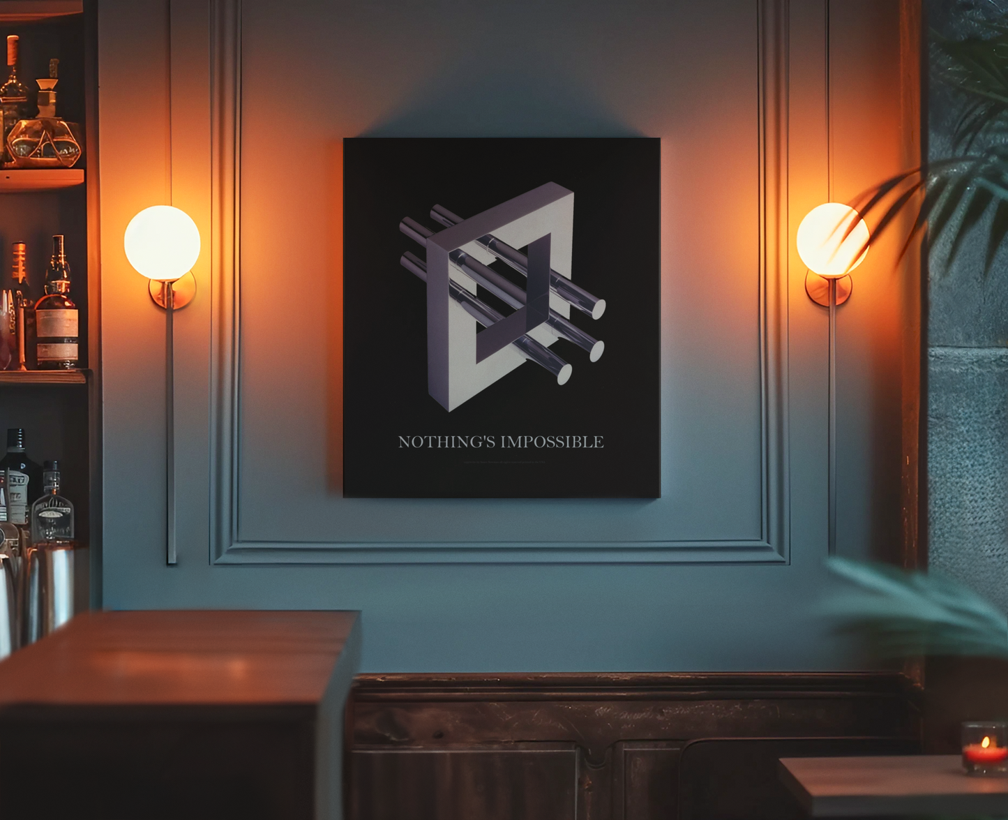 Canvas Wrap with Optical Illusion Art "Nothings Impossible" Gift for reverse perspective, abtract, surrealistic and MC Escher inspired art