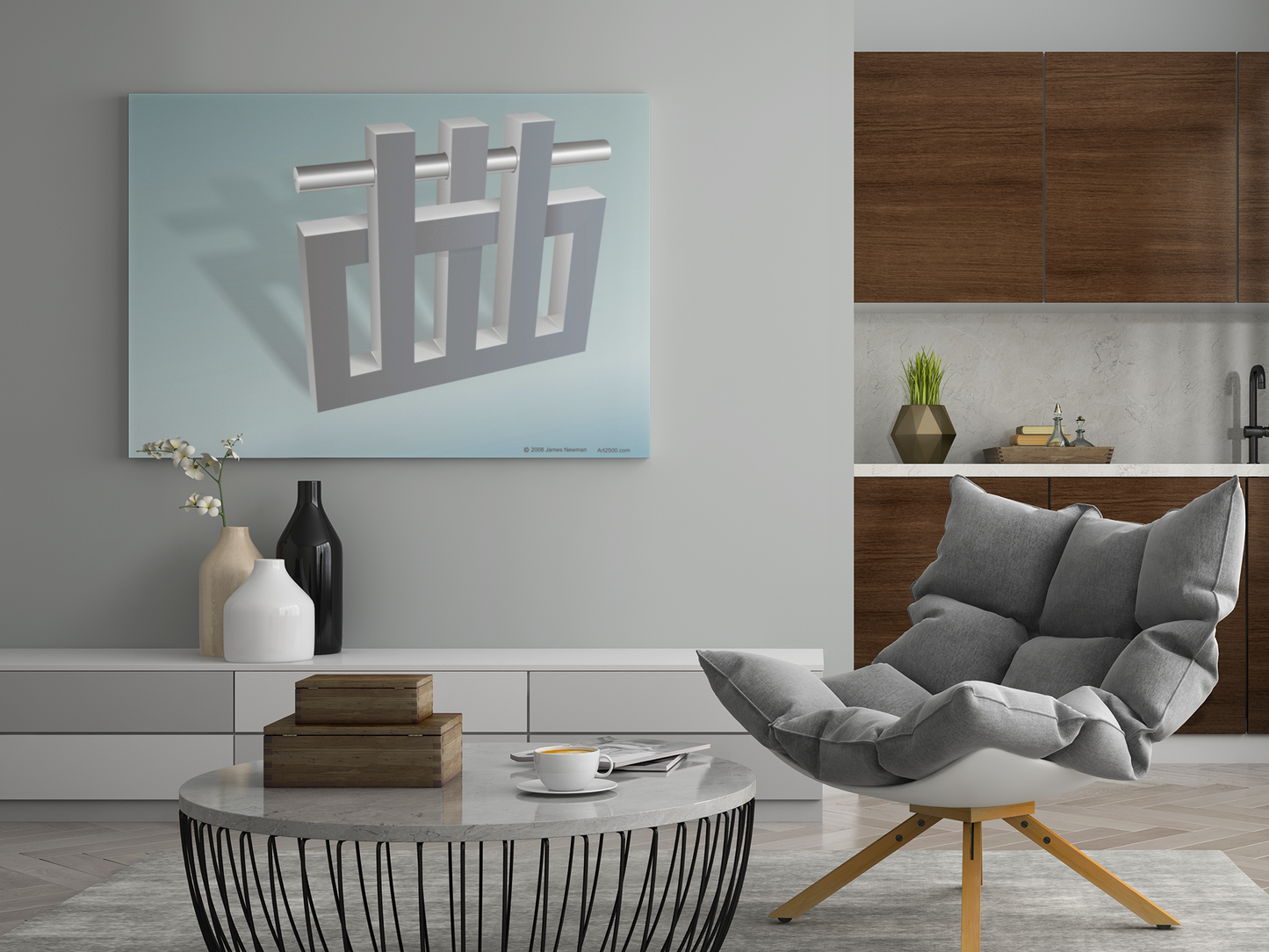 Canvas Wrap with art inpired by MC Escher - "Nothings Impossible Silver"mind bending gifts that stretch their reality with 3D optical illusions